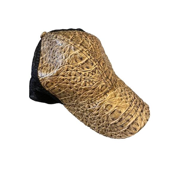 NWT - Faux Alligator Leather Baseball Rounded Hat Adjustable Strap - Brown - Picture 1 of 2